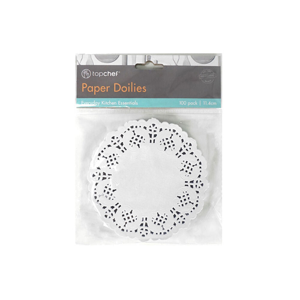 24x 100pc TopChef Paper Doilies Round Disposable Placemats 11.4cm - White