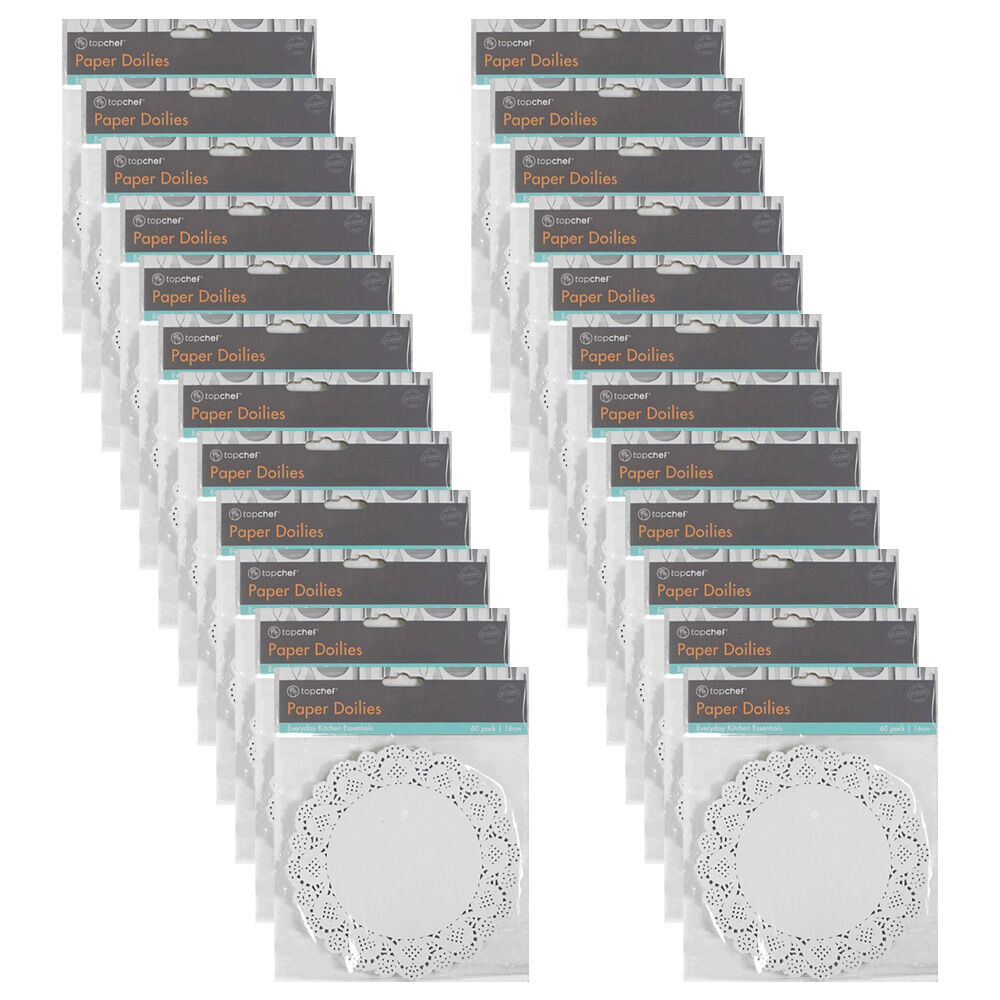 24x 60pc TopChef Paper Doilies Round Disposable Placemats 16cm - White