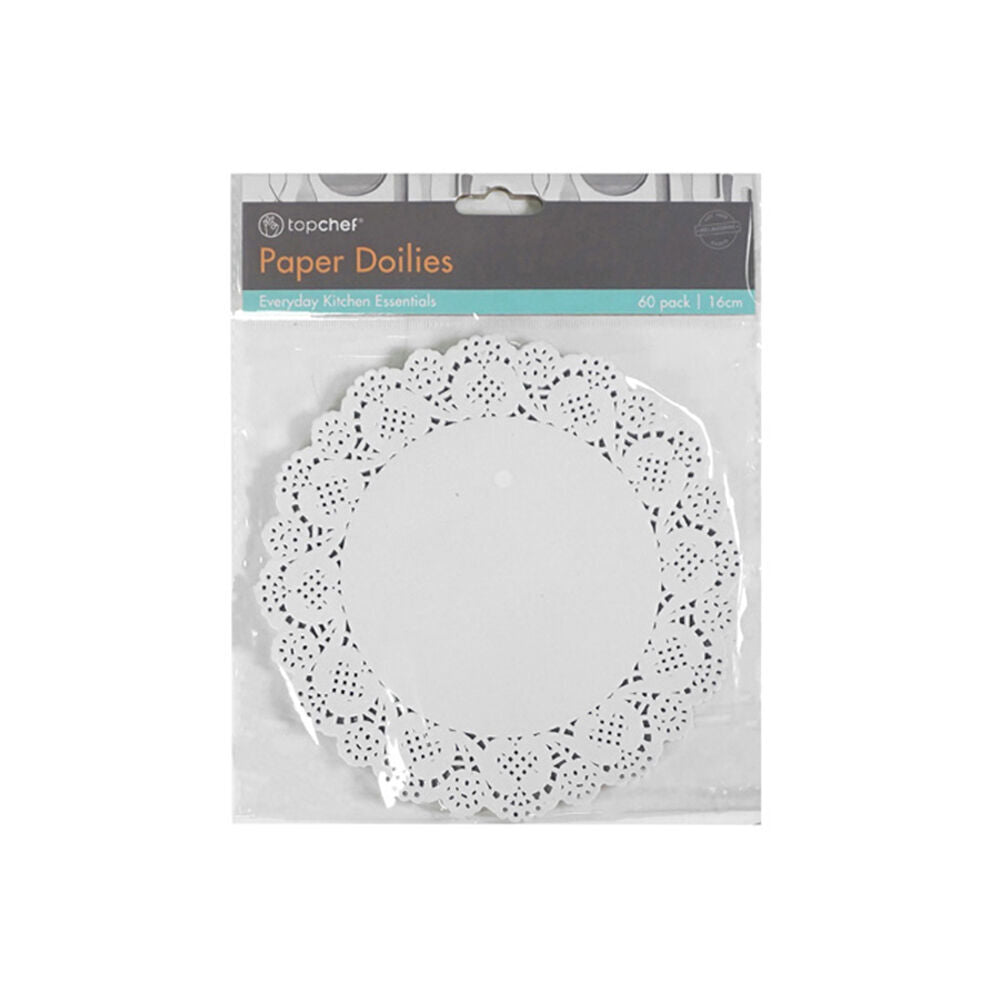 24x 60pc TopChef Paper Doilies Round Disposable Placemats 16cm - White