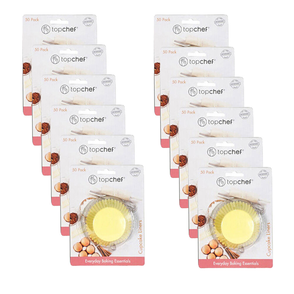 12x 50pc Topchef Paper Baking Cupcake Liner Cups Set 7.5x5cm Assorted