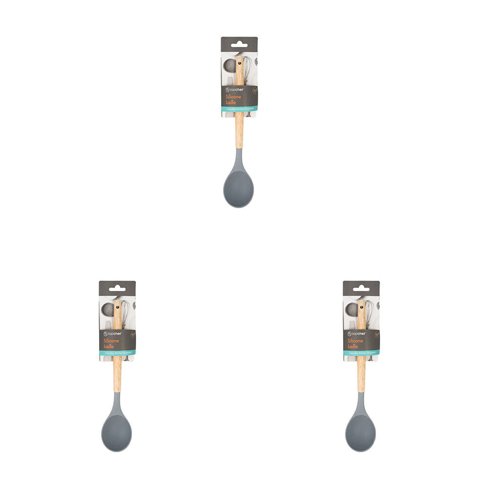 3PK Topchef Non Stick Silicone Serving Soup Ladle w/ Wood Handle
