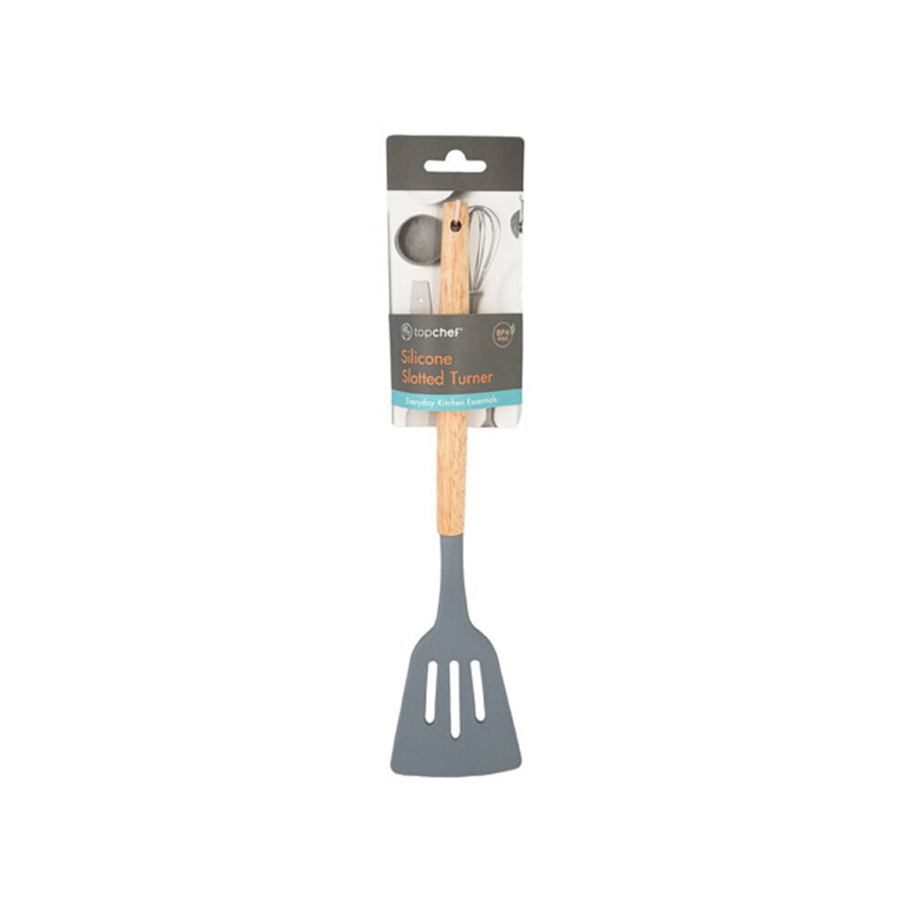 6PK Topchef Non Stick Silicone Slotted Turner w/ Wood Handle