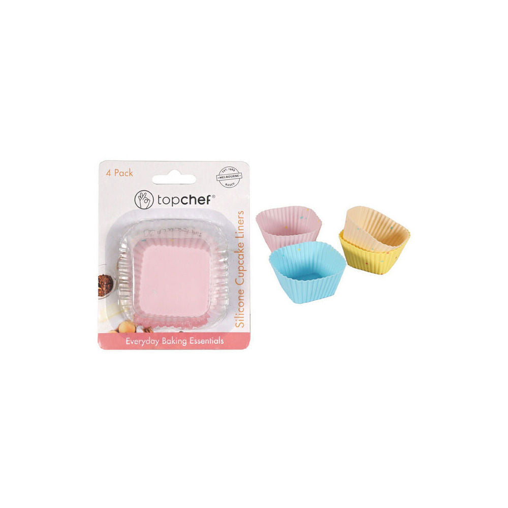 12x 5pc Topchef Silicone Cupcake Liner Patties Square Multicoloured Assorted