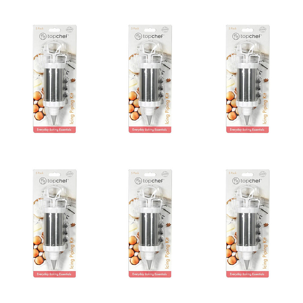 6PK Topchef Stainless Steel Icing Piping Decorating Baking Kit White