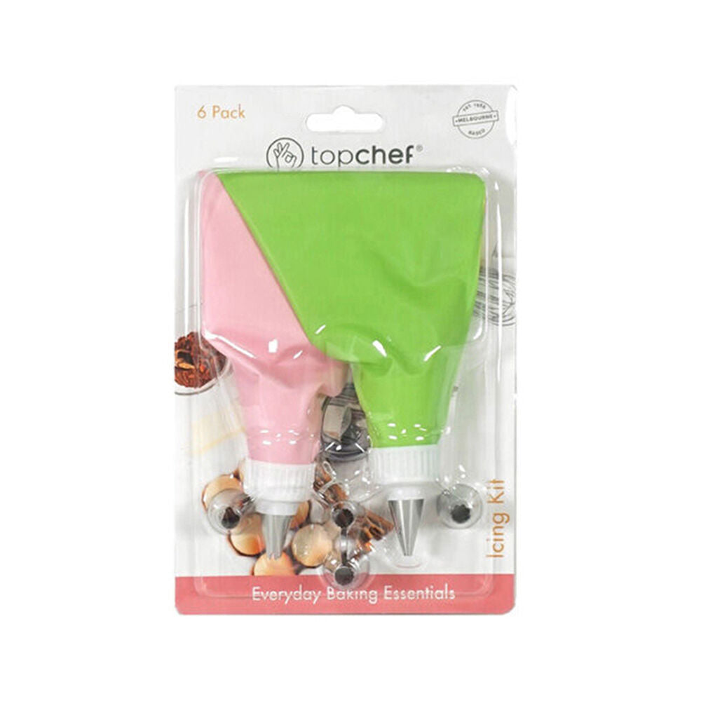3x 6pc Topchef Stainless Steel/Silicone Reusable Icing Kit Multicoloured