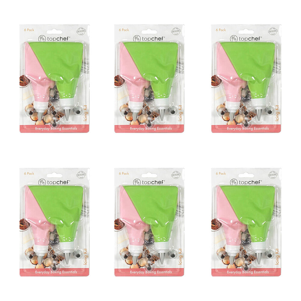 6x 6pc Topchef Stainless Steel/Silicone Reusable Icing Kit Multicoloured