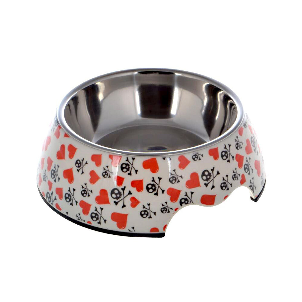 2PK Lepets Mellamine Pet Bowl Skull & Heart Dog/Puppy Feeding Food/Water Dish Large