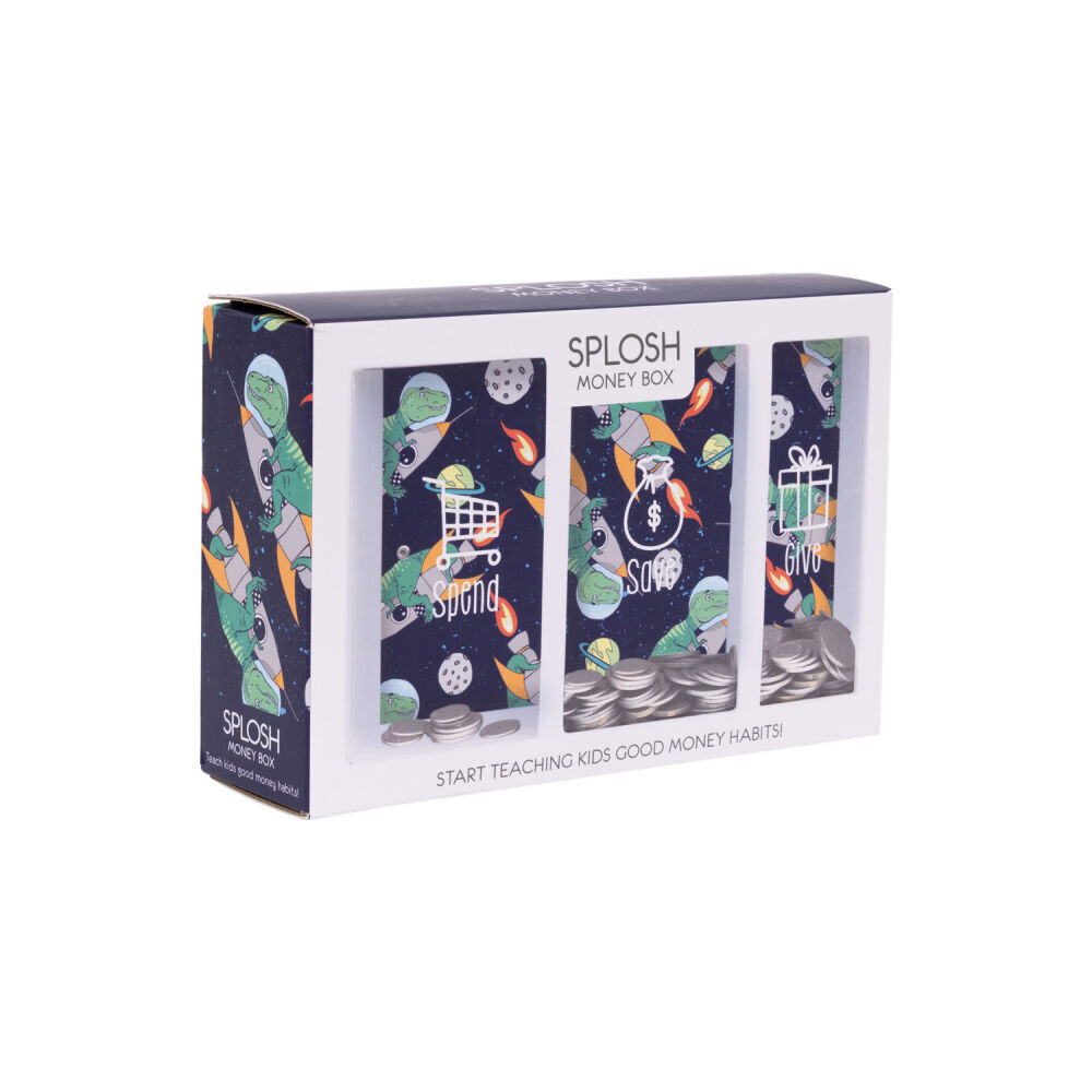 Splosh Kids Dino Spend Save Give Money Box Piggy Bank 20.5cm Rectangle