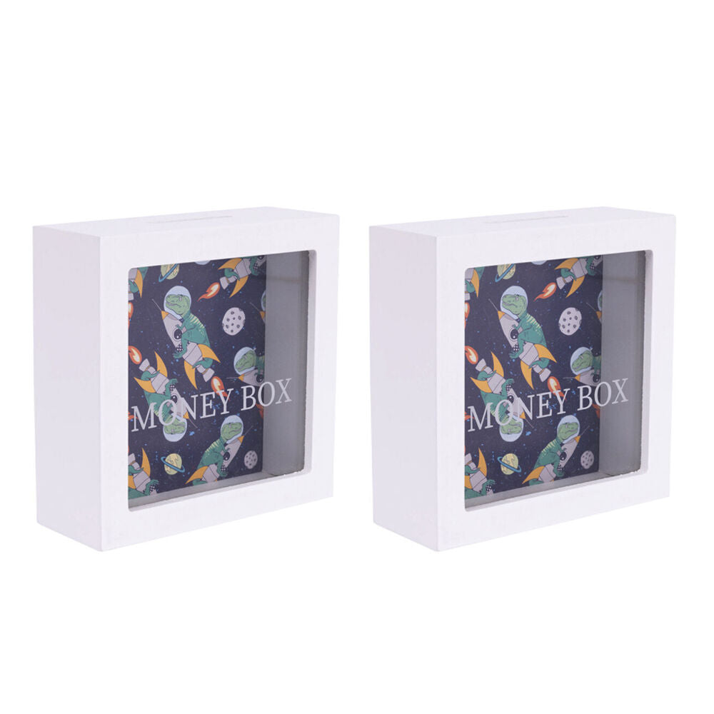 2PK Splosh Kids Dino Clear Acrylic Money Box Coin Piggy Bank 13cm Square