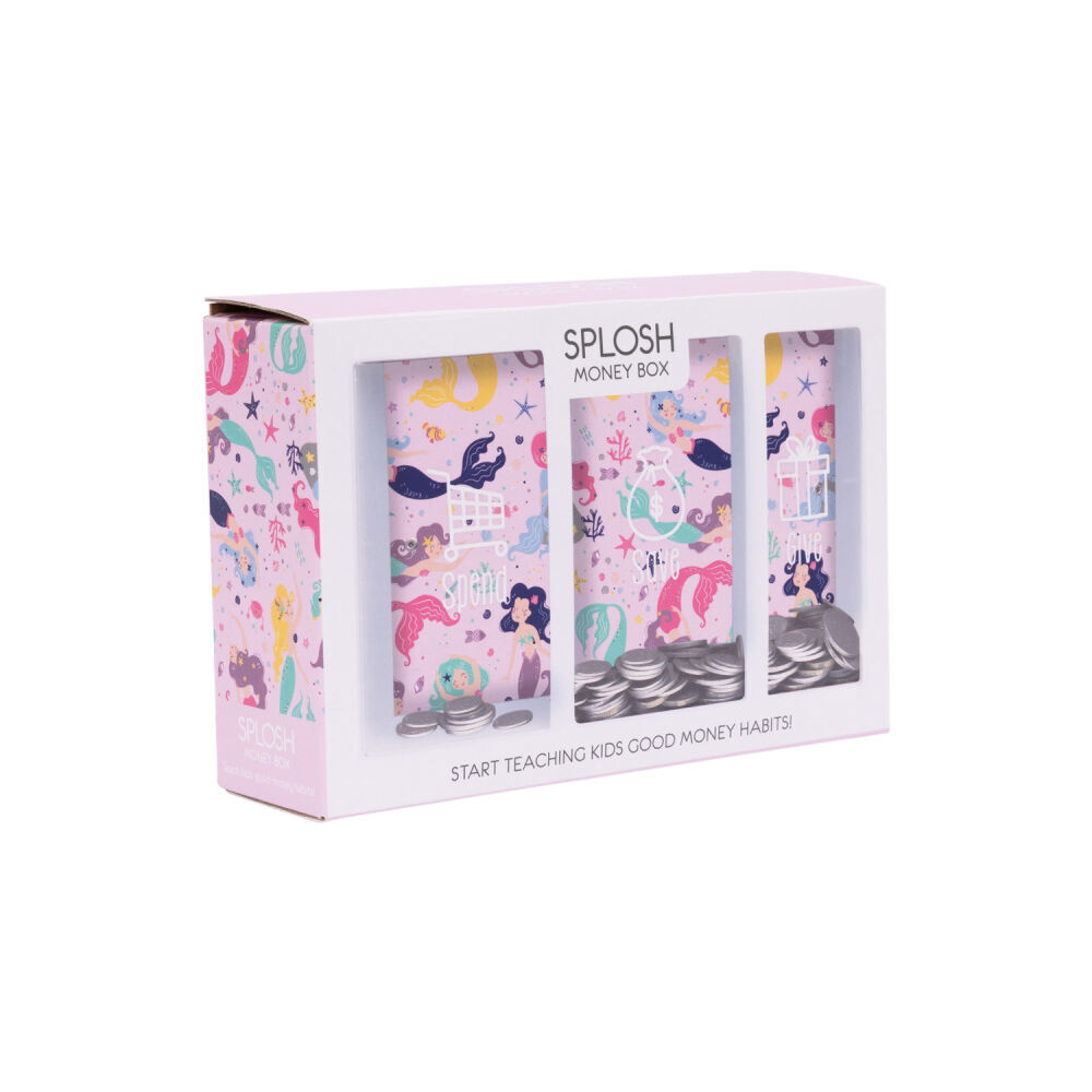 Splosh Kids Mermaid Spend Save Give Money Box Piggy Bank 20.5cm Rectangle