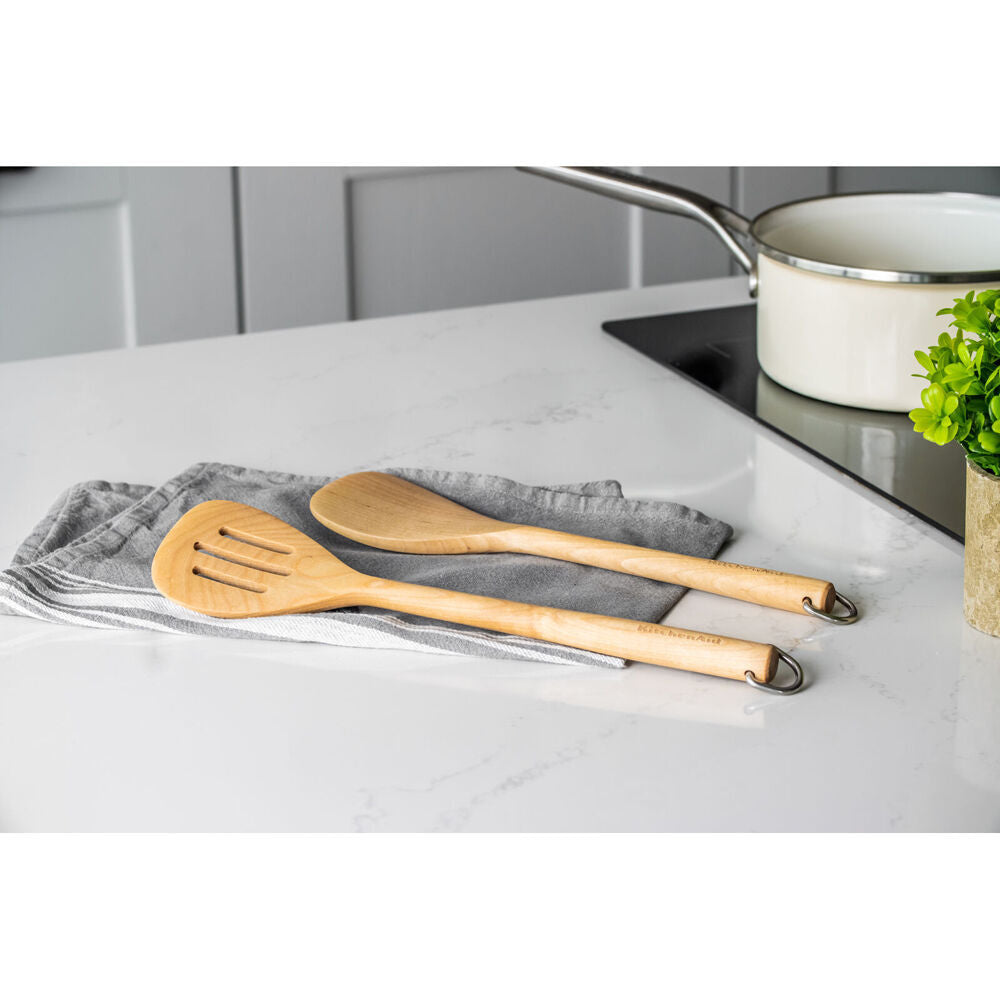 2PK KitchenAid Birchwood Slotted Turner Wooden Kitchen Utensil Cooking Tool