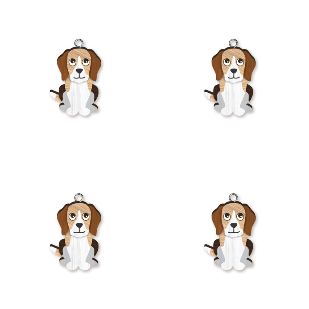 4pc Beagle Wooden Key Ring Pendant Hanging Accessory
