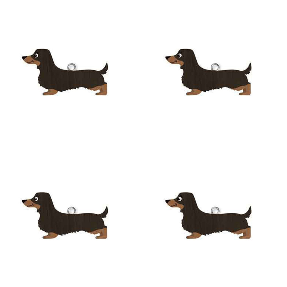 4pc Dachshund Wooden Key Ring Pendant Hanging Accessory