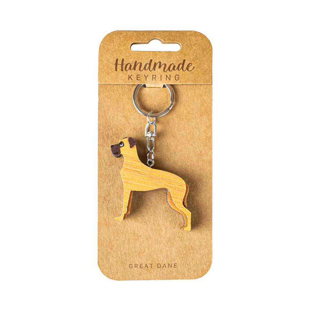 4pc Great Dane Wooden Key Ring Pendant Hanging Accessory