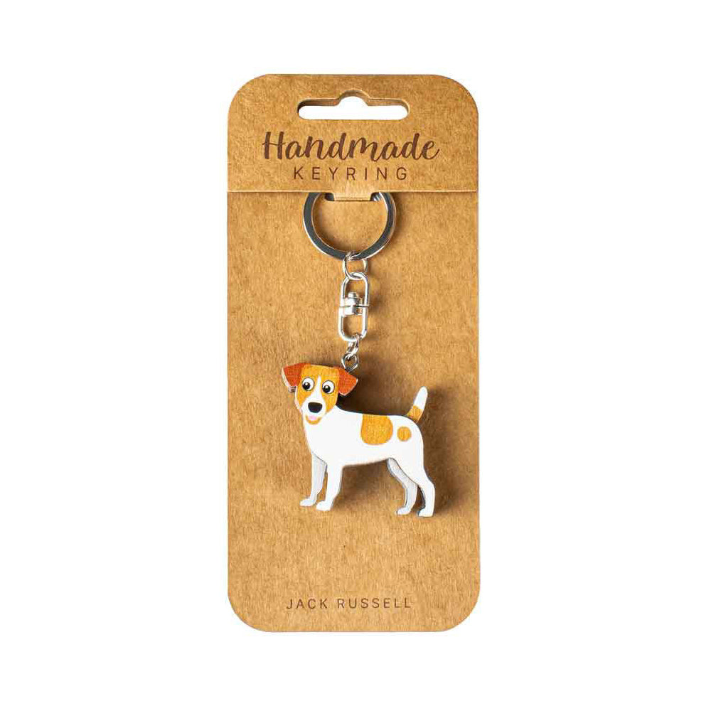 8pc Jack Russell Wooden Key Ring Pendant Hanging Accessory