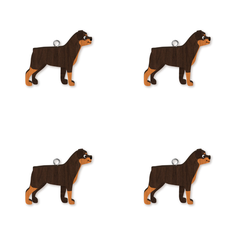 4pc Rottweiler Wooden Key Ring Pendant Hanging Accessory