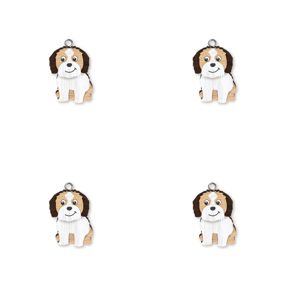 4pc Shihtzu Wooden Key Ring Pendant Hanging Accessory