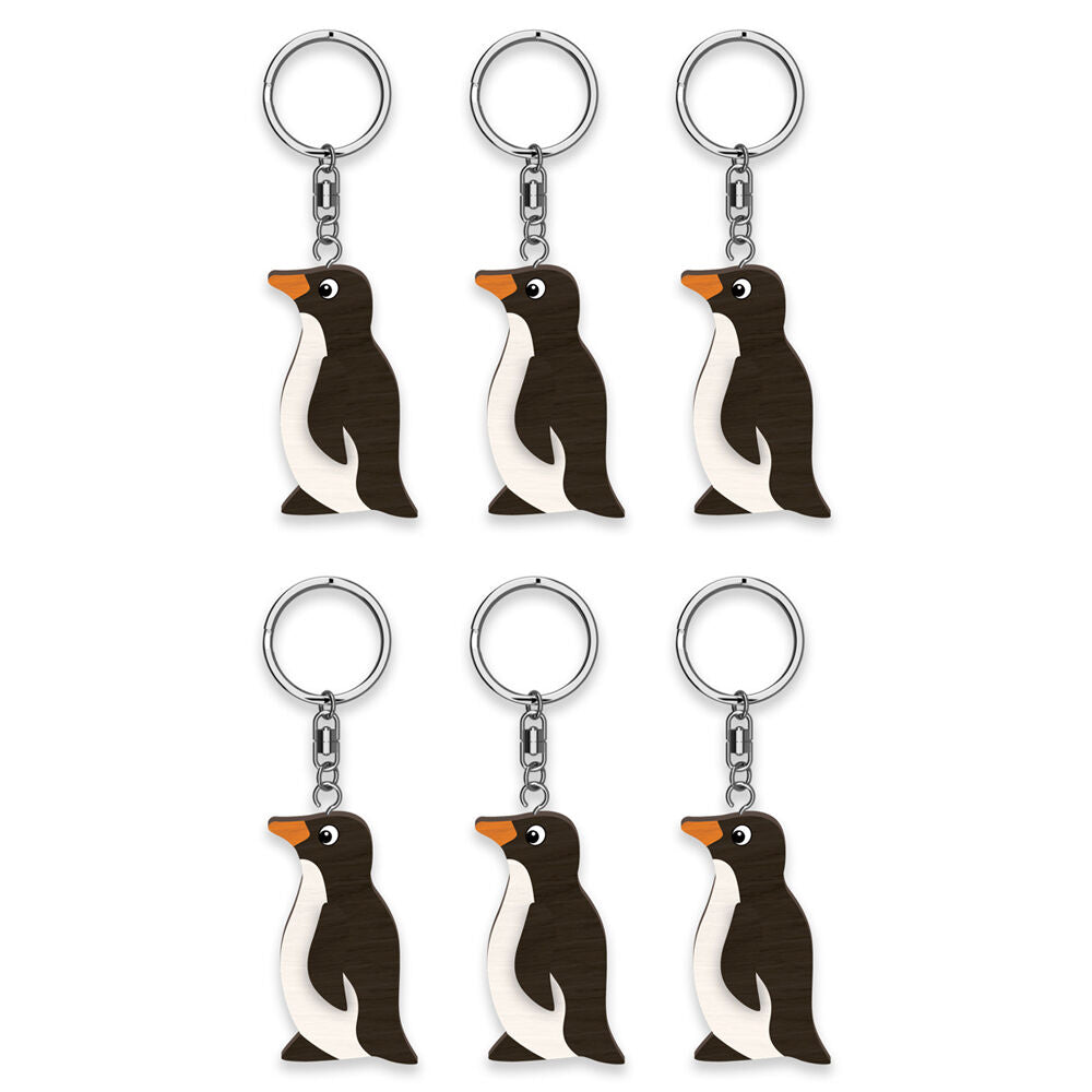 6pc LMD Penguin Wood Handmade Keyring Hanging Bag Accessory