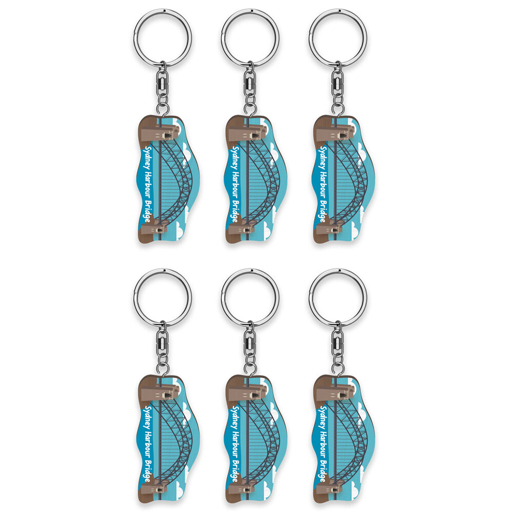 6pc LMD Harbour Bridge Wood Handmade Keyring Hanging Bag Accessory