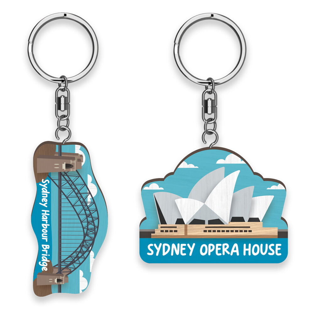 12pc LMD Harbour Bridge/Opera House Wood Handmade Keyring Bag Accessory