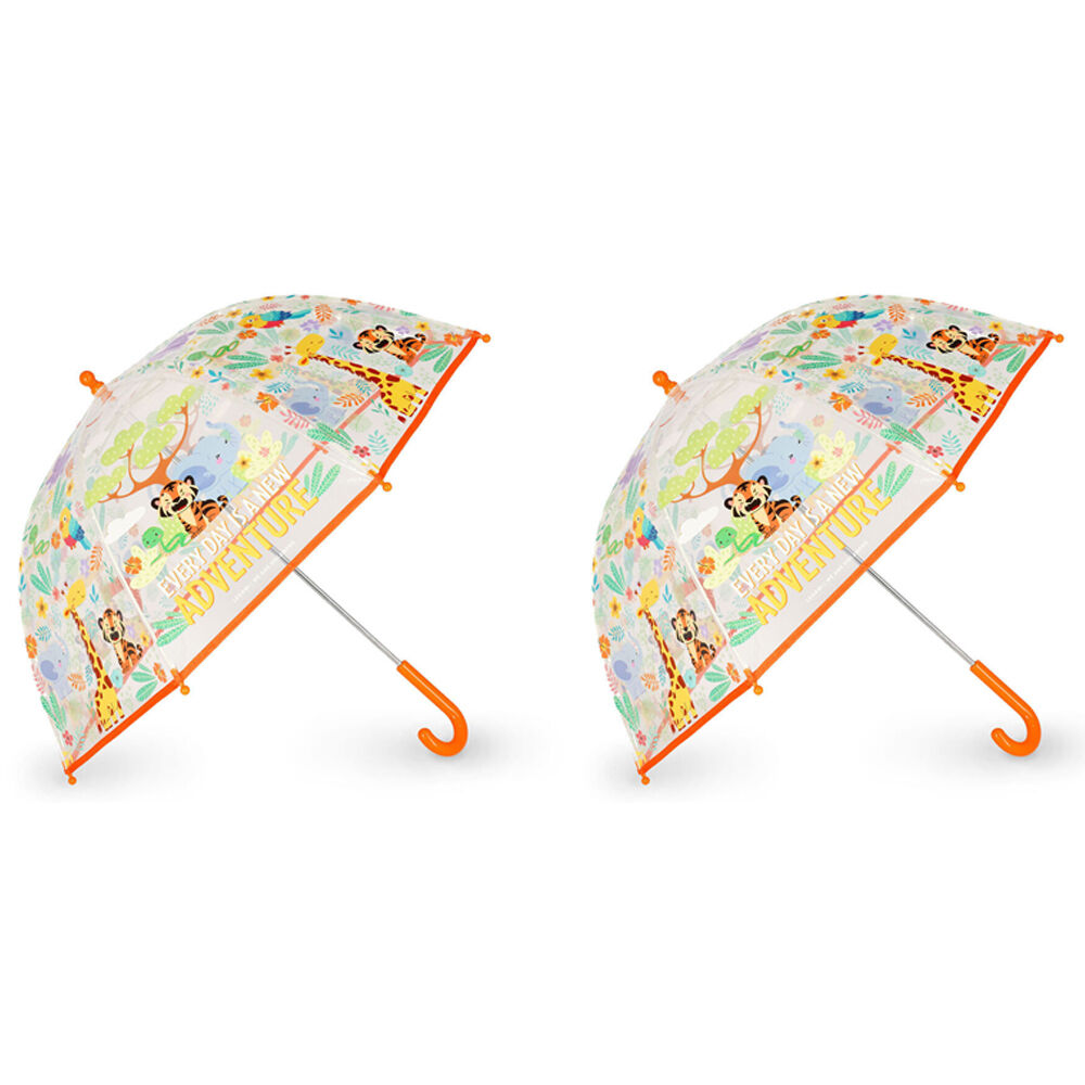 2PK Legami Wind-Resistant Dome Umbrella Kids/Children Clear/Orange Jungle