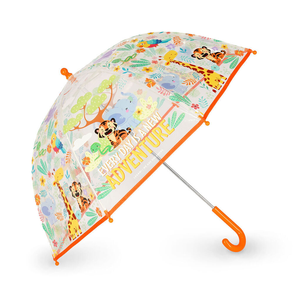 2PK Legami Wind-Resistant Dome Umbrella Kids/Children Clear/Orange Jungle