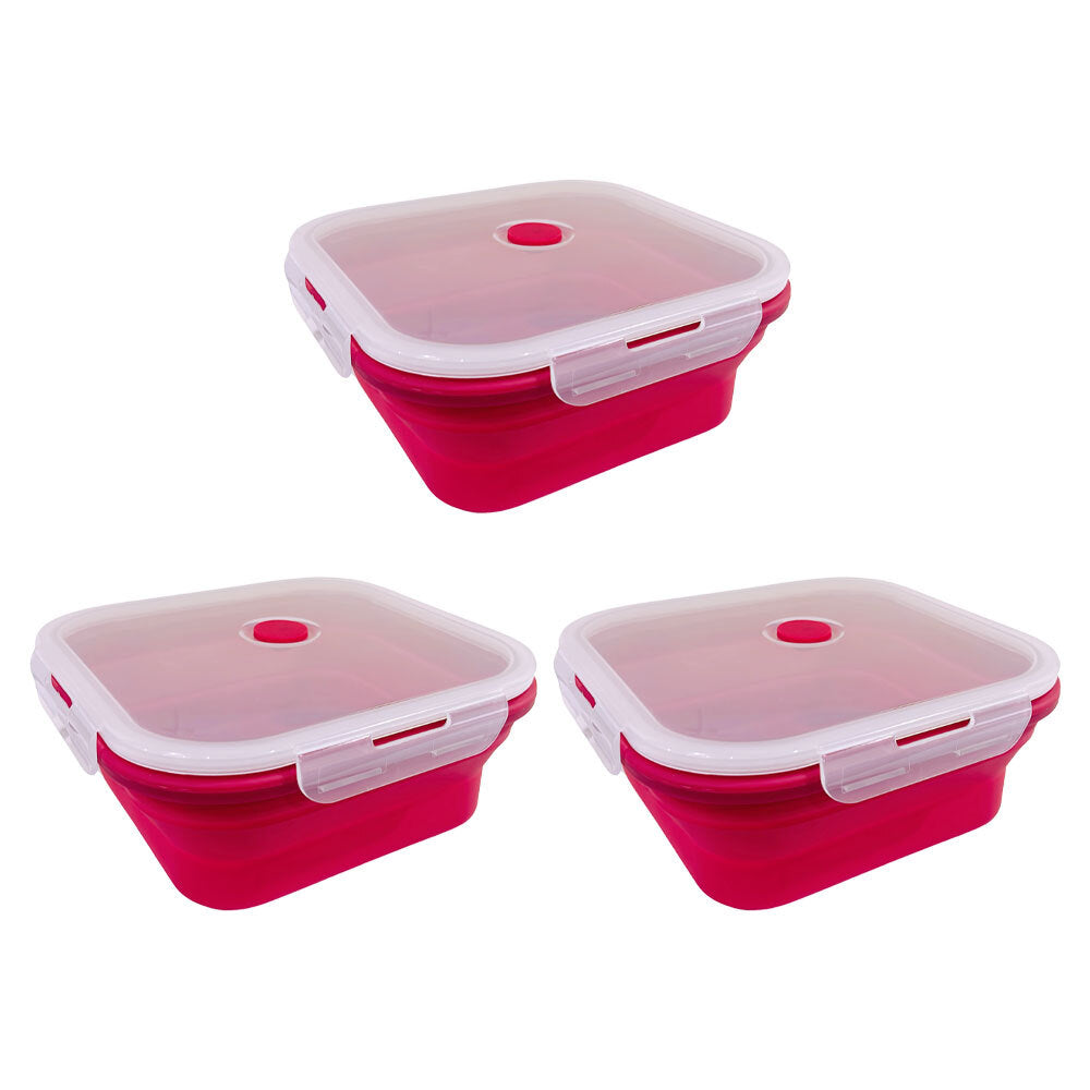 3PK Kuvings Silicone 20.5cm Square Foldable Lunch Box - Red
