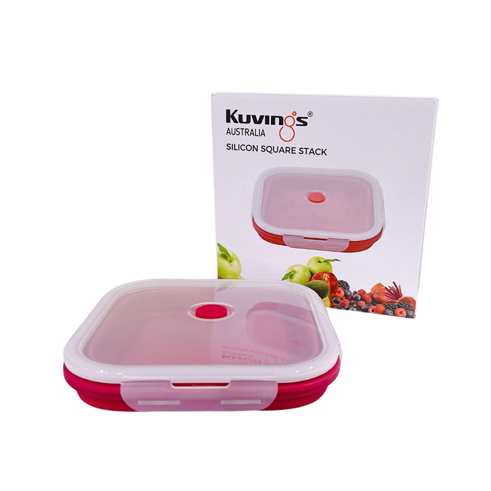 3PK Kuvings Silicone 20.5cm Square Foldable Lunch Box - Red
