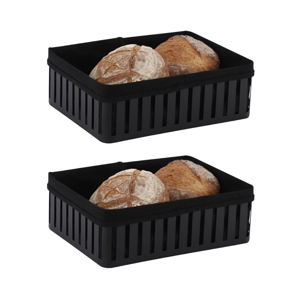 2PK Hudson Wireware Range Bread Rectangle Basket w/ Cotton line Black