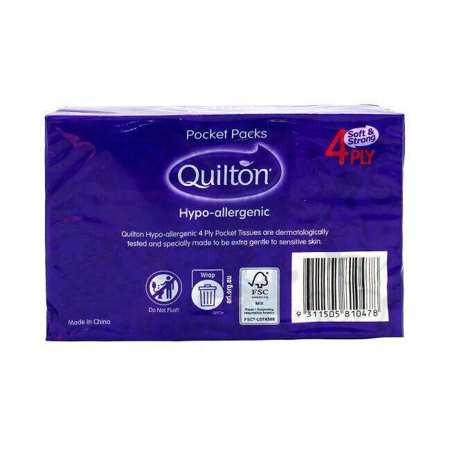14x 6x 10pc Quilton Pocket Packs Paper Tissue 4-Ply White 21x20cm