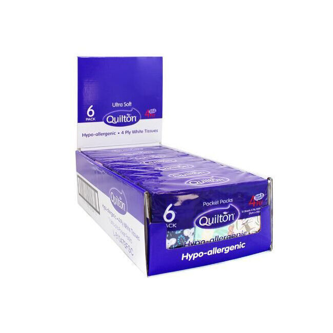 14x 6x 10pc Quilton Pocket Packs Paper Tissue 4-Ply White 21x20cm