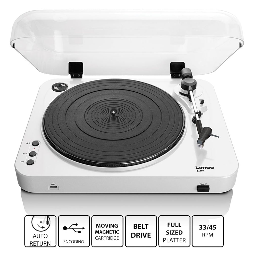 Lenco L-85 Semi-Automatic Turntable/Record Player w/ USB Encoding - White
