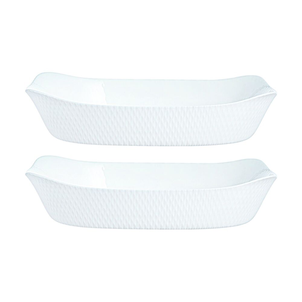 2PK Luminarc Smart Wavy Rectangular Baking Dish 34x25cm Opal Glass White