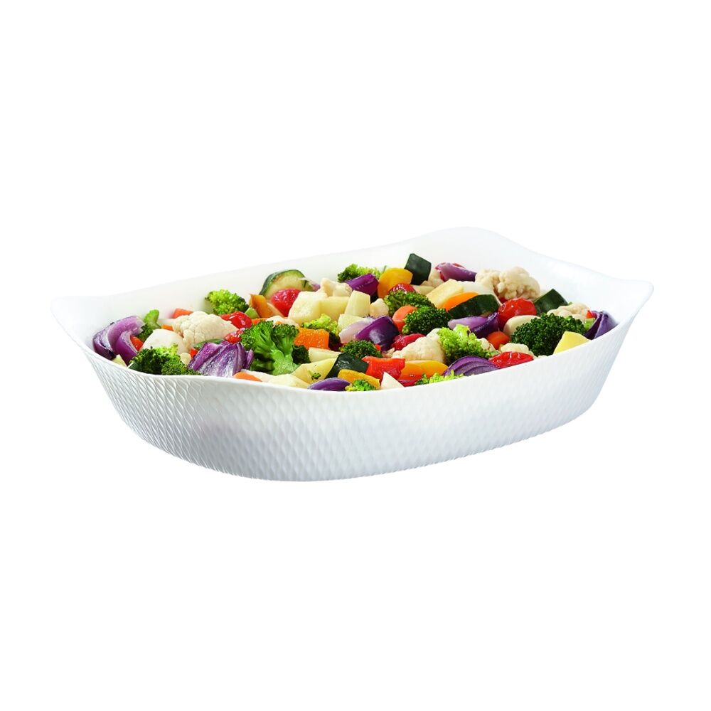 2PK Luminarc Smart Wavy Rectangular Baking Dish 34x25cm Opal Glass White