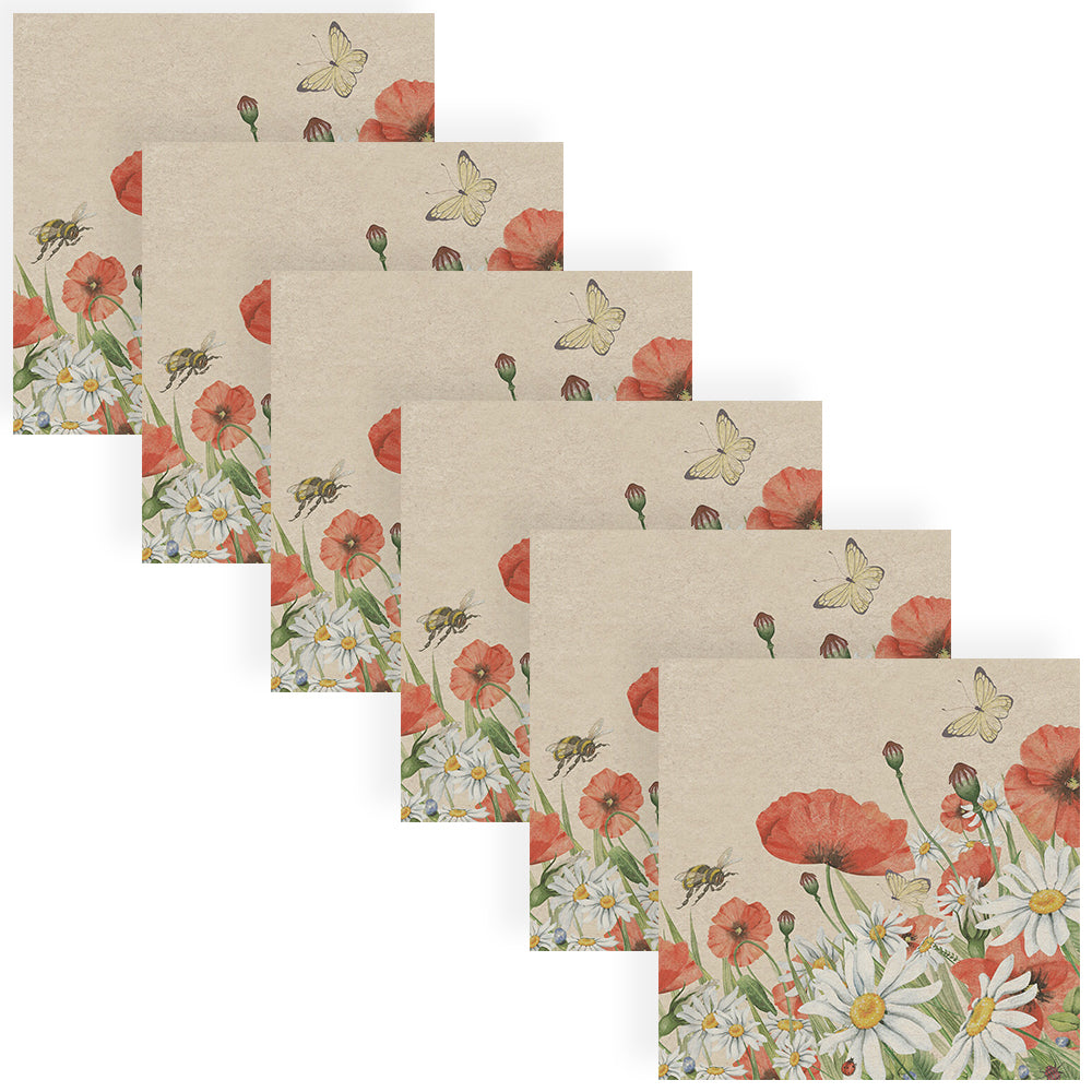 120pc Paper+Design Luncheon 3-Ply Napkin 33x33cm - Floral Poppies