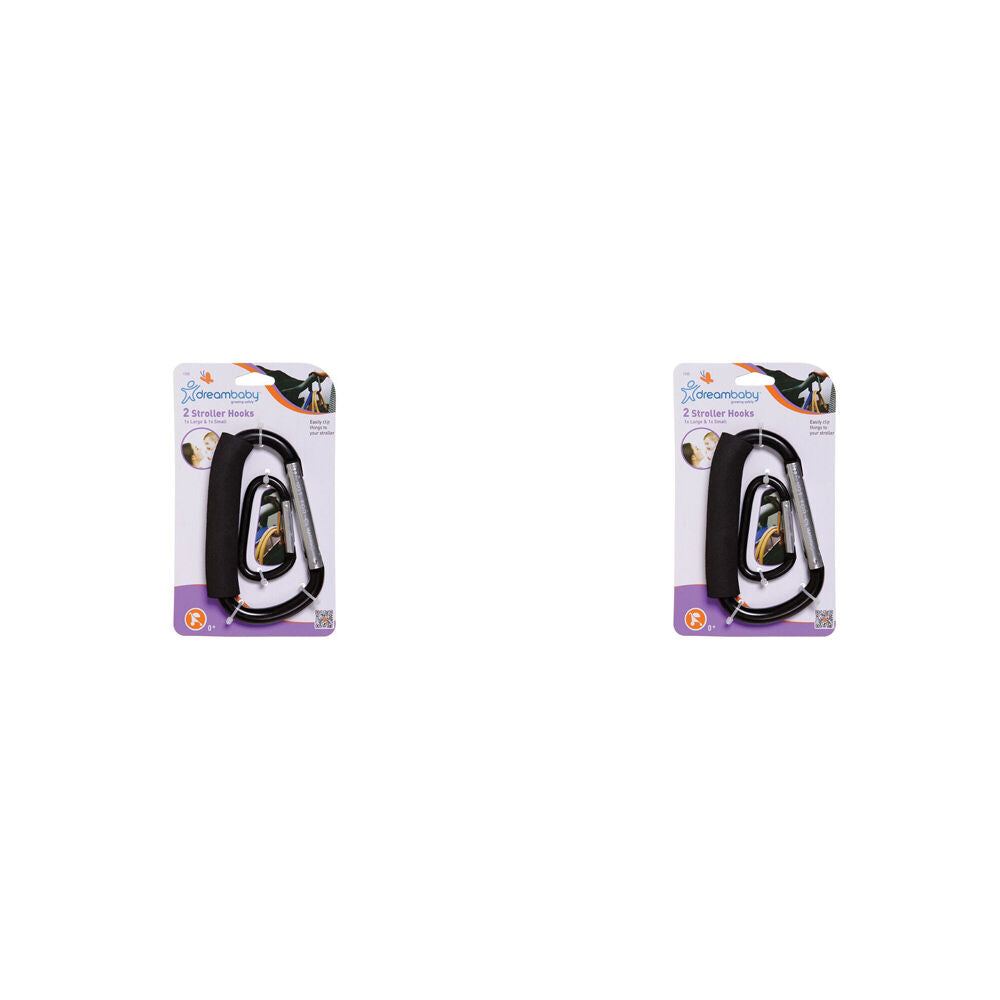 2x 2pc Dreambaby Stroller Hook Carabiner Large/Small - Black