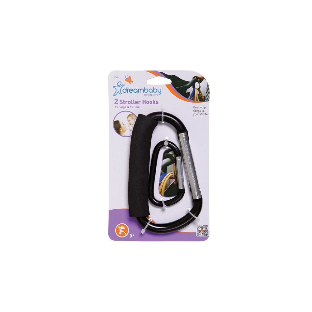2x 2pc Dreambaby Stroller Hook Carabiner Large/Small - Black