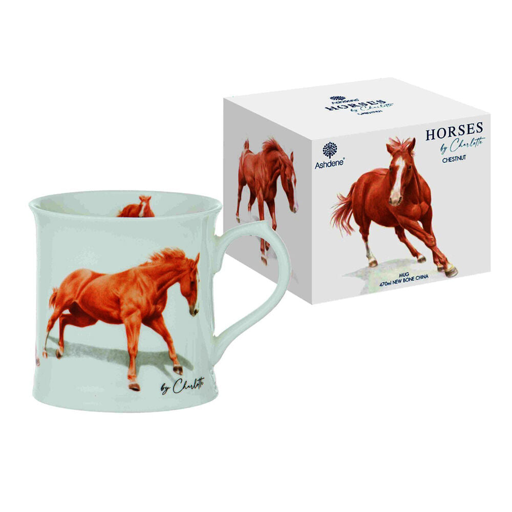 4PK Ashdene Horses By Charlotte New Bone China Drinking Mug 470ml Chestnut