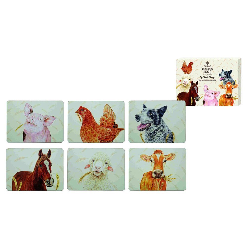 6pc Ashdene Farmyard Faces 2 Kitchen Dining Table Placemat 29x21.5cm