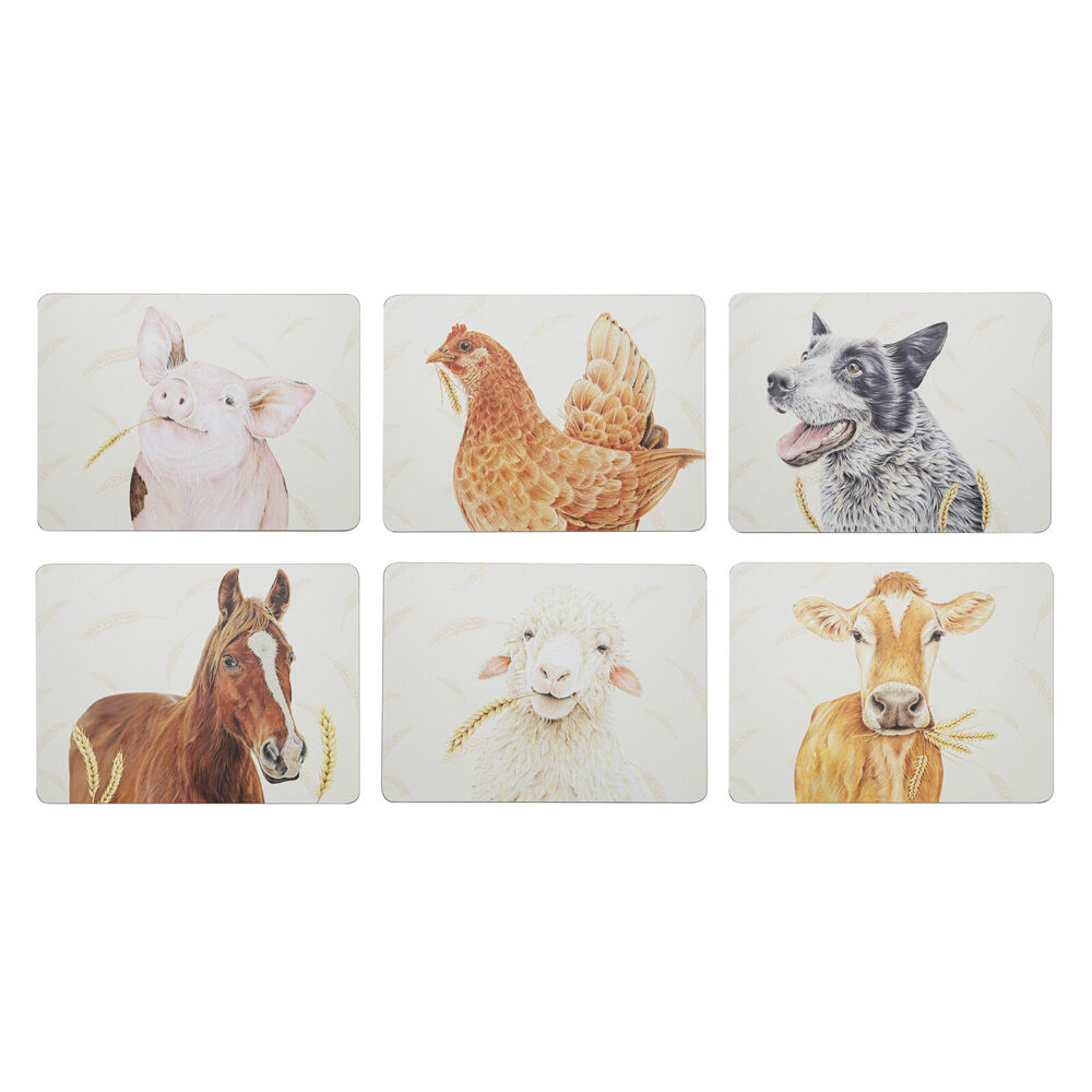 6pc Ashdene Farmyard Faces 2 Kitchen Dining Table Placemat 29x21.5cm