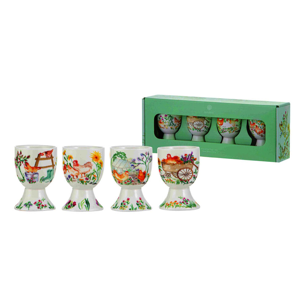4pc Ashdene Garden Hens Boiled Egg Serving Cup Stand Holder 5x6.5cm