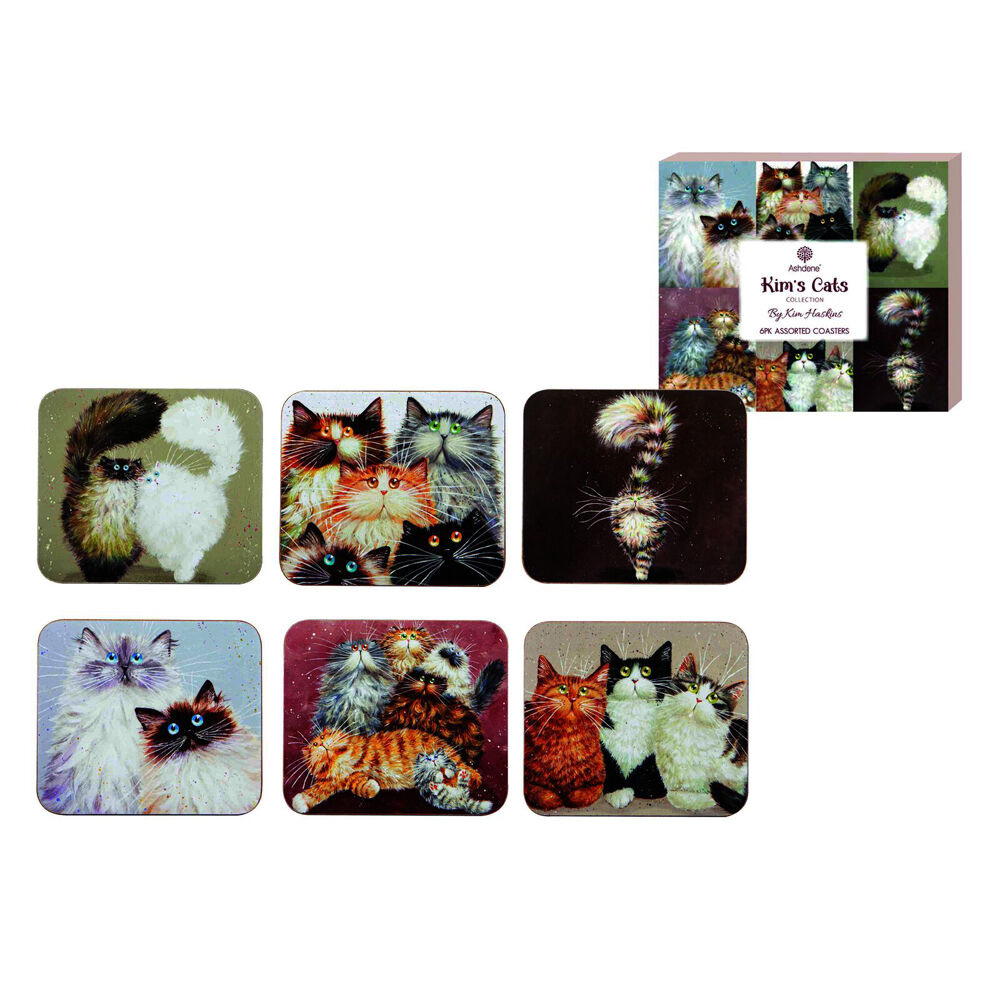 6pc Ashdene Kim's Cats Square Cup Mug Drinking Mat Coaster 11x9.7cm