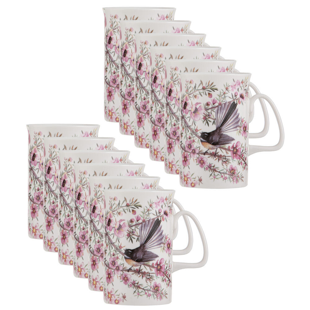 12PK Ashdene Native Birds of NZ Fantail New Bone China Drinking Mug 350ml