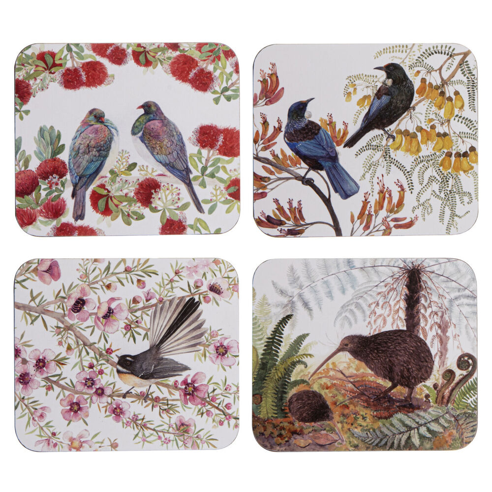4x 4pc Ashdene Native Birds of NZ Cup Mug Drinks Holder Coaster 11x9.7cm
