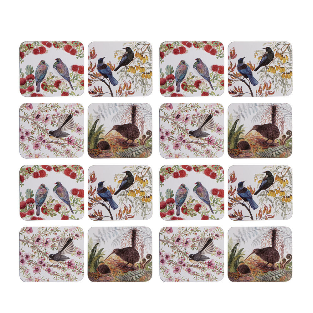 4x 4pc Ashdene Native Birds of NZ Cup Mug Drinks Holder Coaster 11x9.7cm