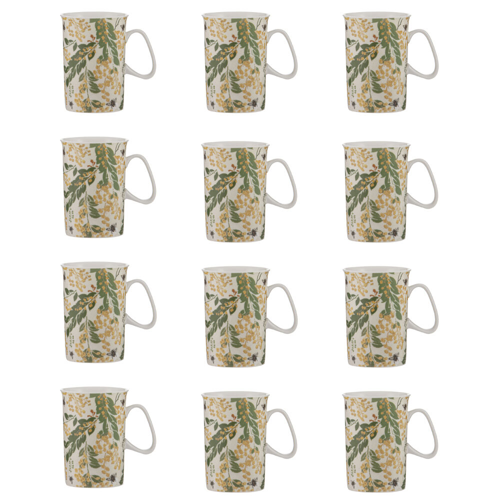 12PK Ashdene Trudy's Garden Wattle Home Kitchen New Bone China Drinking Mug 320ml