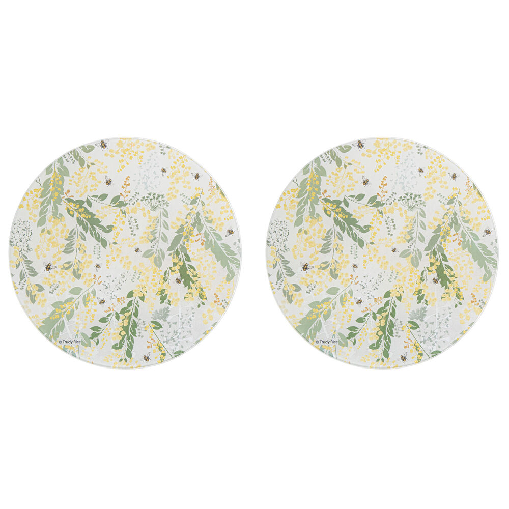2PK Ashdene Trudy's Garden Wattle Round Kitchen Table Mat Surface Protector 30x30cm