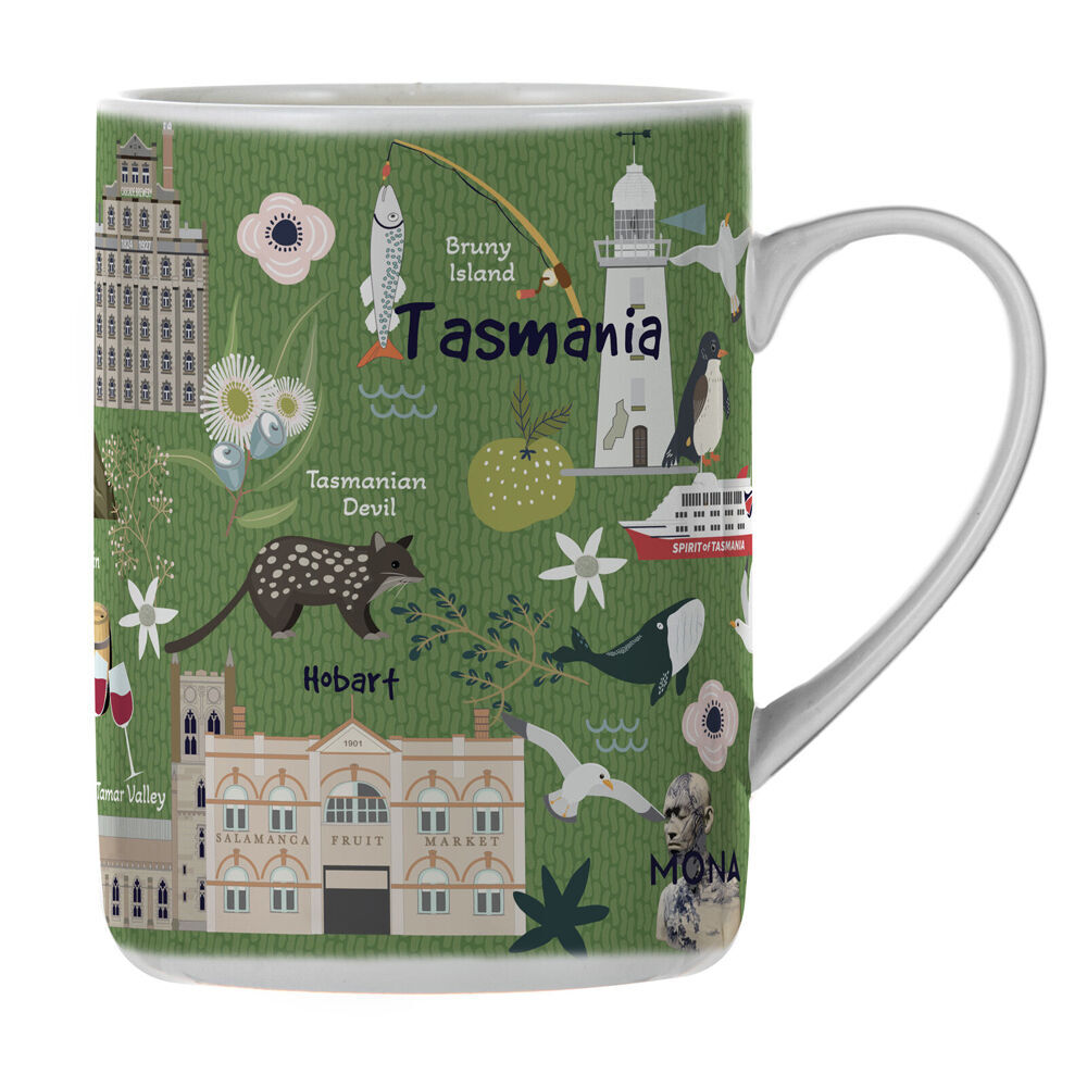4PK Ashdene Land Down Under Tas Bone China Drinking Mug Green 370ml