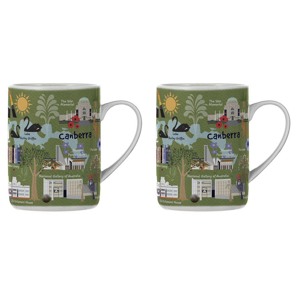 2PK Ashdene Land Down Under Canberra Bone China Drinking Mug Green 370ml