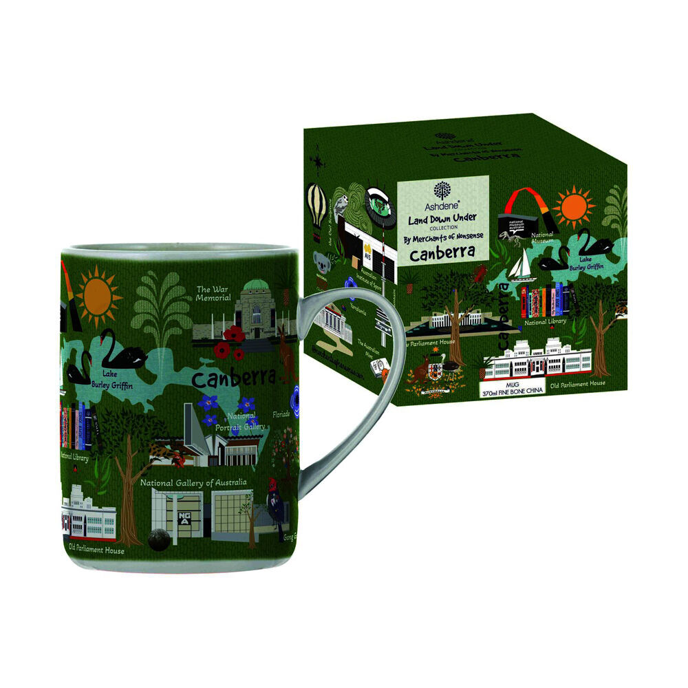 4PK Ashdene Land Down Under Canberra Bone China Drinking Mug Green 370ml
